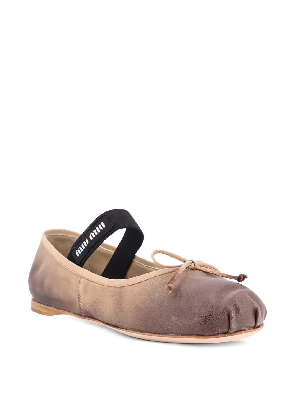 Miu logo-strap bow-detail ballet flats Beige