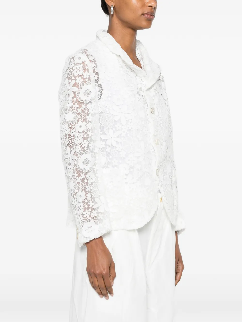 Comme Des Garçons Comme Des Garçons Blazer met bloemenkant Wit