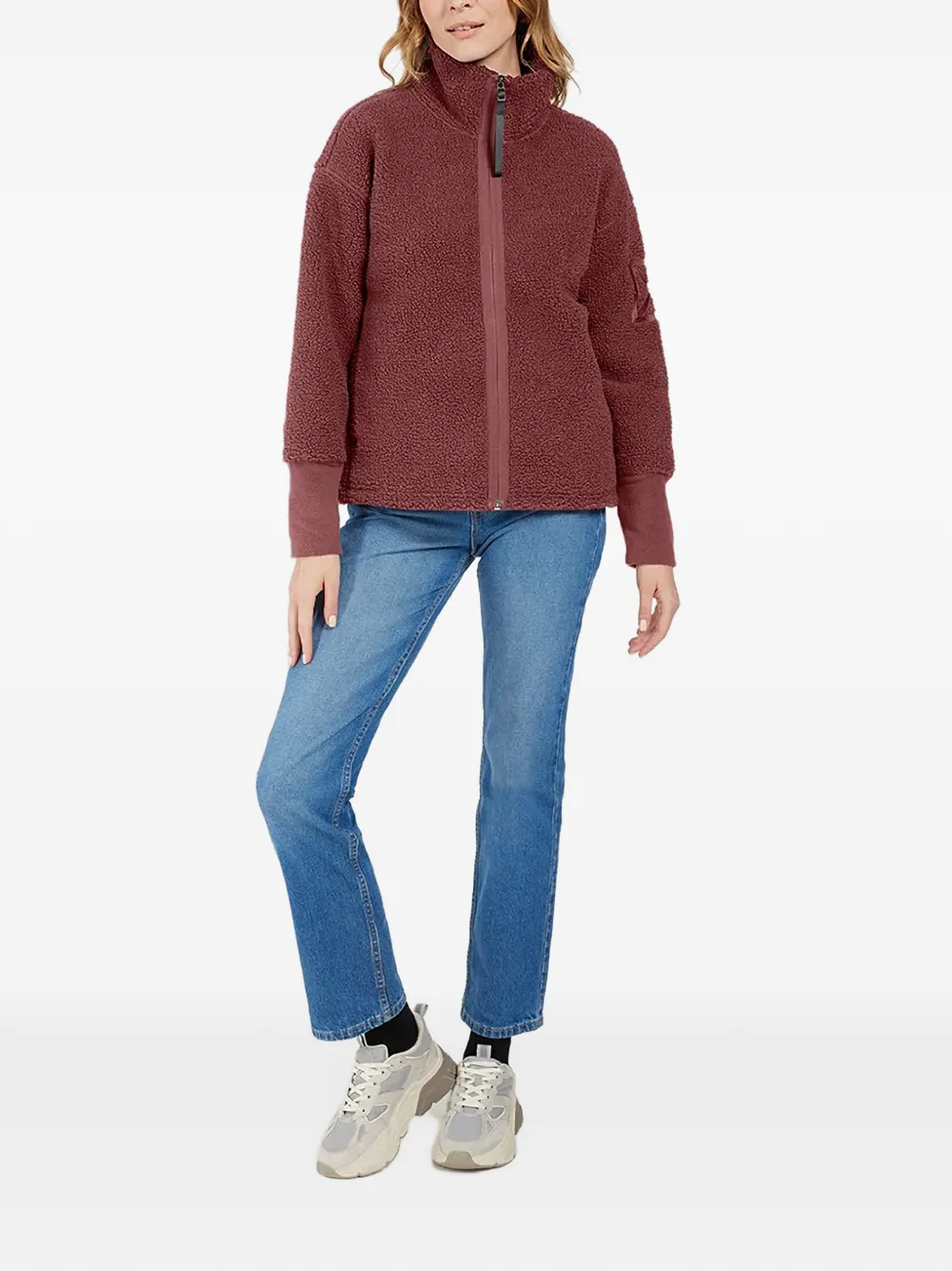 Didriksons Mella jack met fleecetextuur en rits Rood