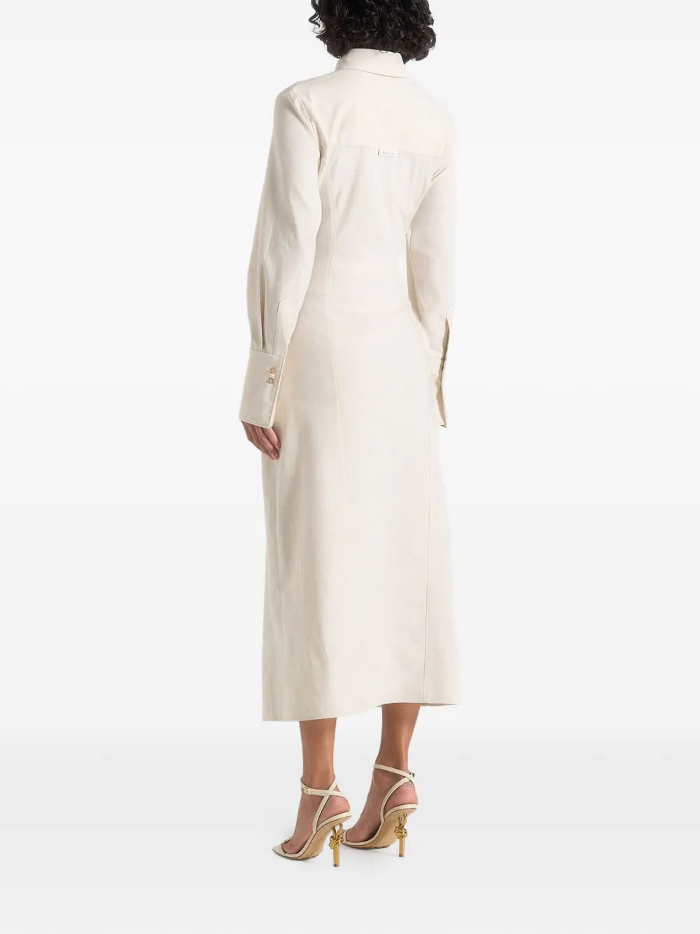 Manière De Voir Fern linnen midi-blousejurk met stropdas taille Beige