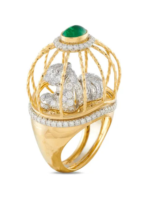 David Webb emerald and diamond cage ring