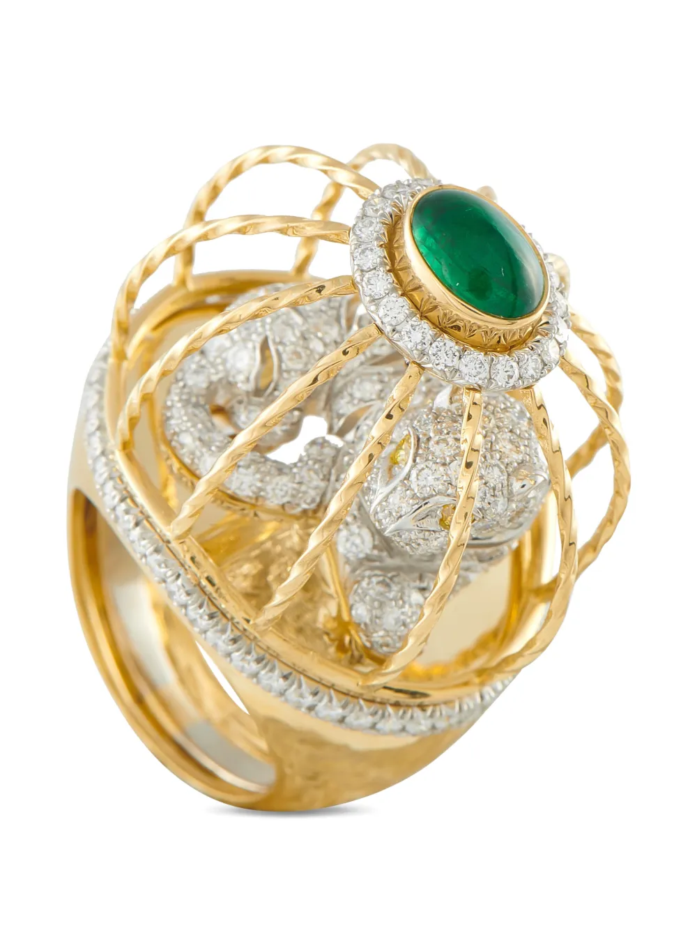  David Webb Anillo Con Diamantes Y Esmeralda - Dorado 