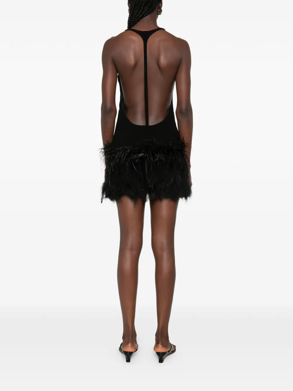 Vestiaire d'un Oiseau Libre Mini-jurk met open achterkant en veren afwerking Zwart