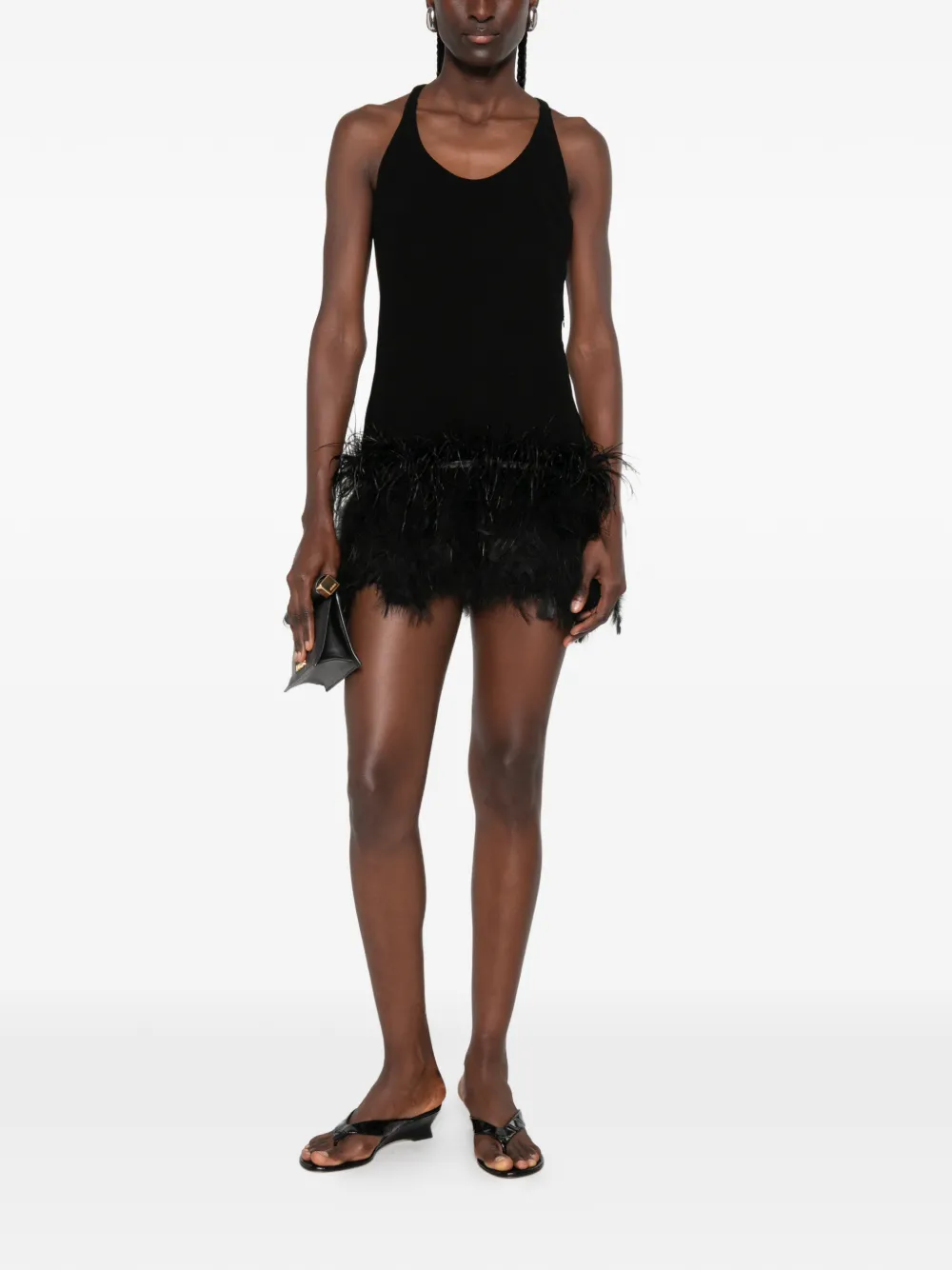 Vestiaire d'un Oiseau Libre Mini-jurk met open achterkant en veren afwerking Zwart