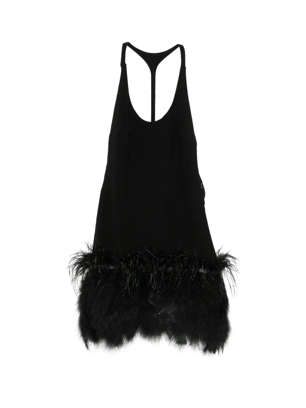 Vestiaire d'un Oiseau Libre feather-trim open-back mini dress - Nero