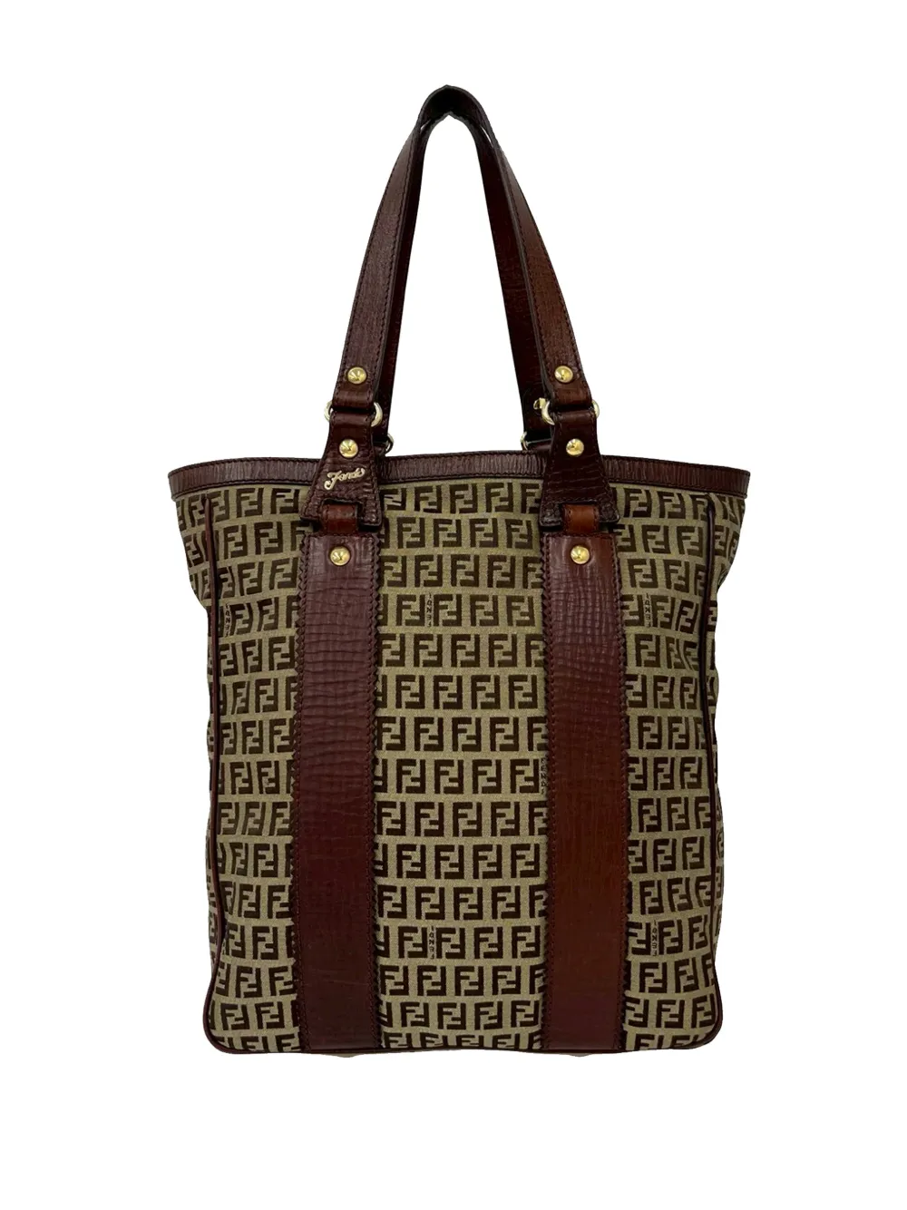 Fendi Pre-Owned 2000-2010 Leather Trimmed Zucchino Canvas tote bag - Brown