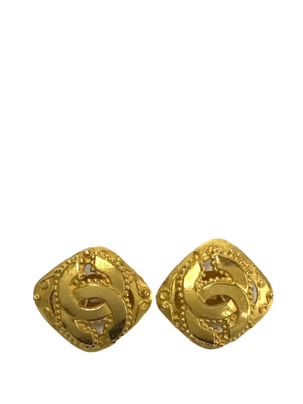 CHANEL Pre-Owned 1996 CC Gold Plated Diamond Shape Clip On Earrings costume earrings
