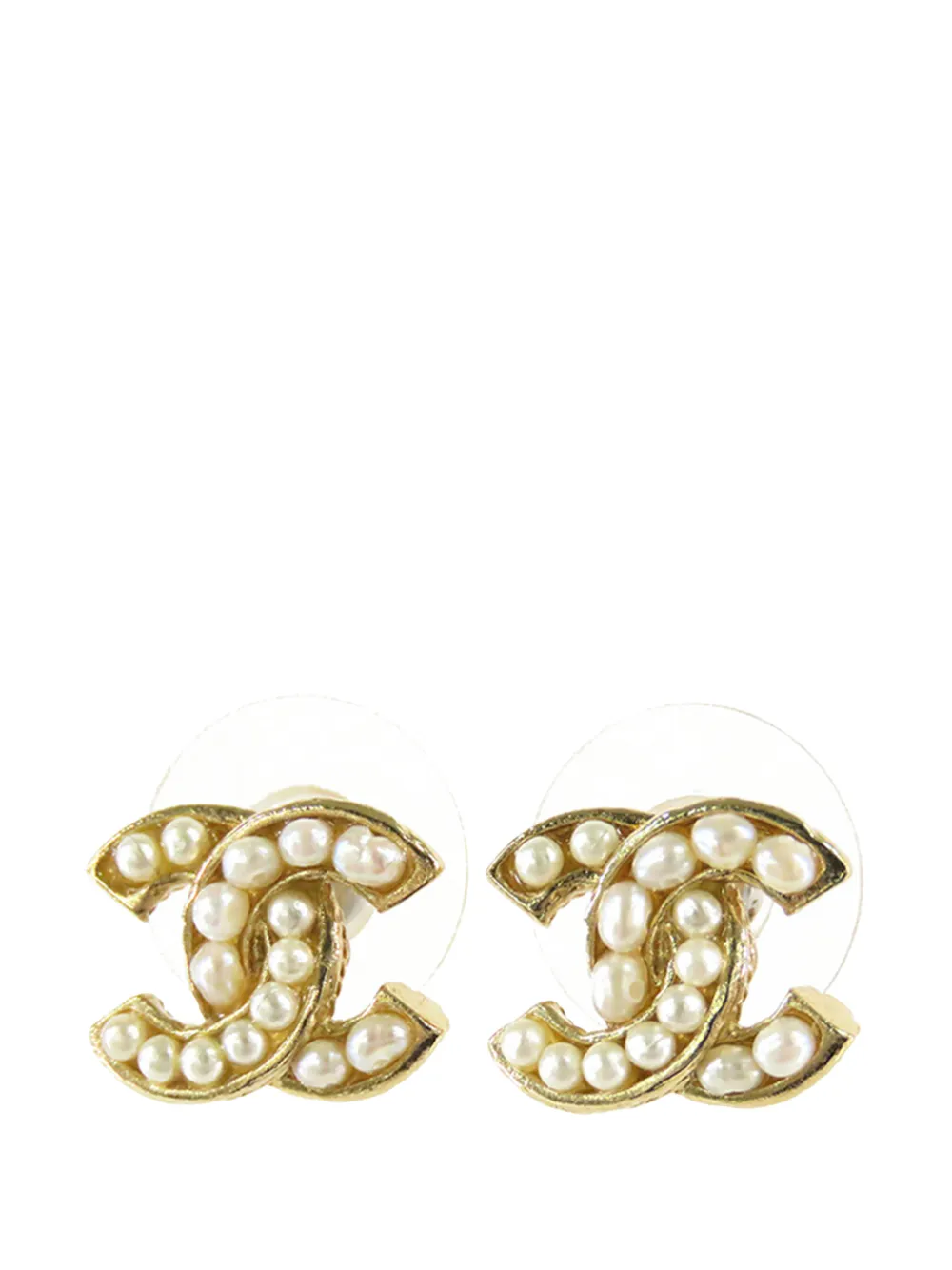 CHANEL Pre-Owned 2015 CC Gold Plated Faux Pearl Push Back Earrings costume earrings