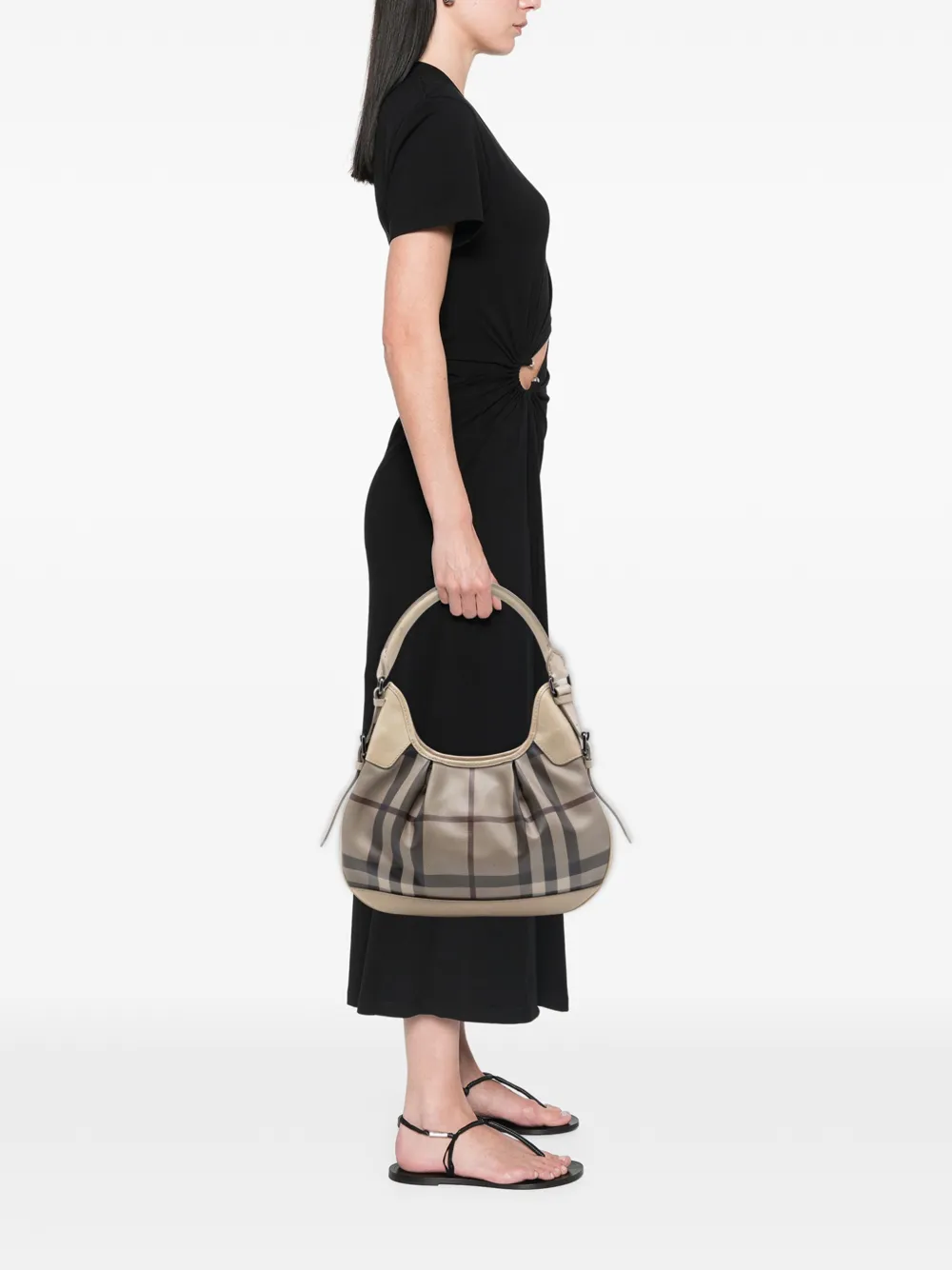 Pre-owned Burberry 2000-2017 Smoked Check Coated Canvas Brooklyn Hobo Bag In Neutral