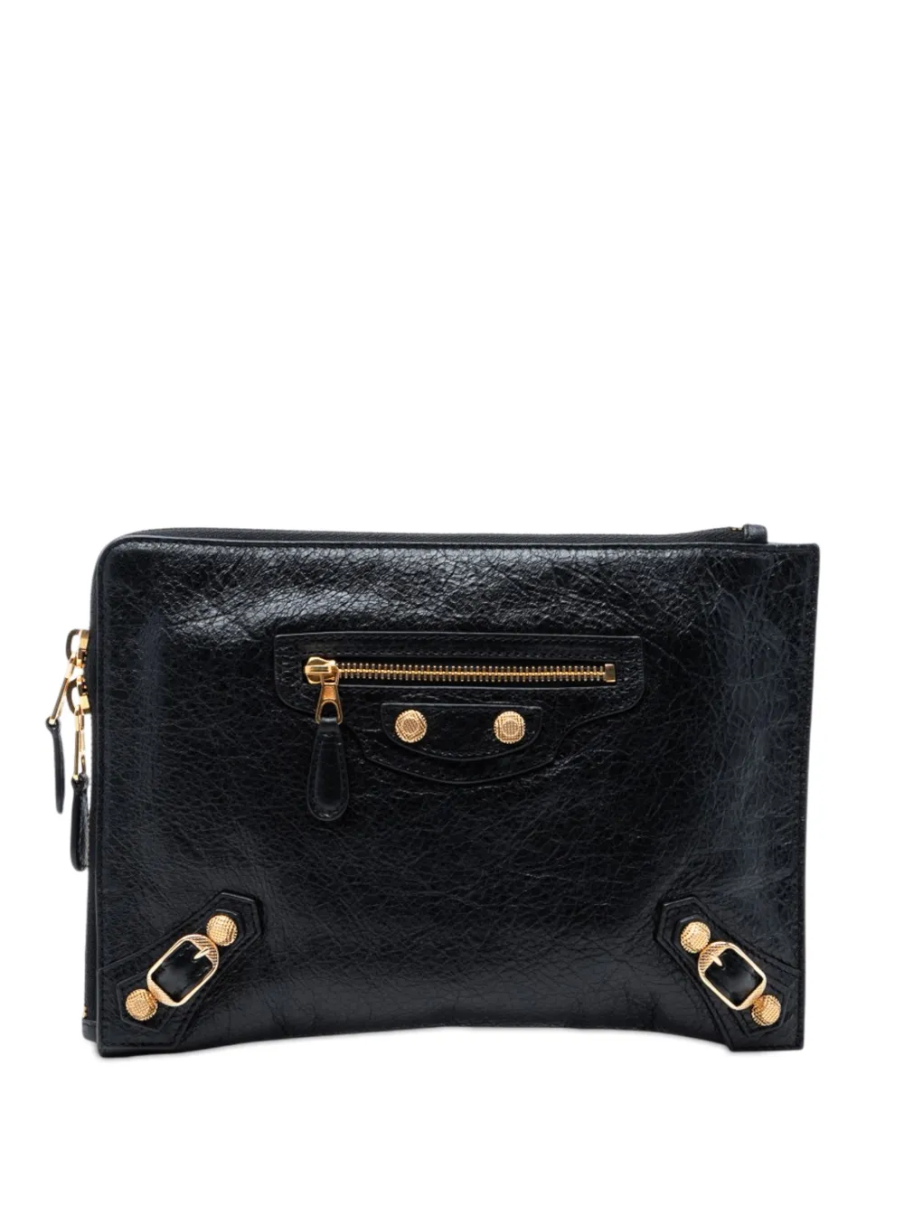 Balenciaga Pre-Owned 2016 Lambskin Motocross Giant 12 Zip Around Flat clutch bag - Nero