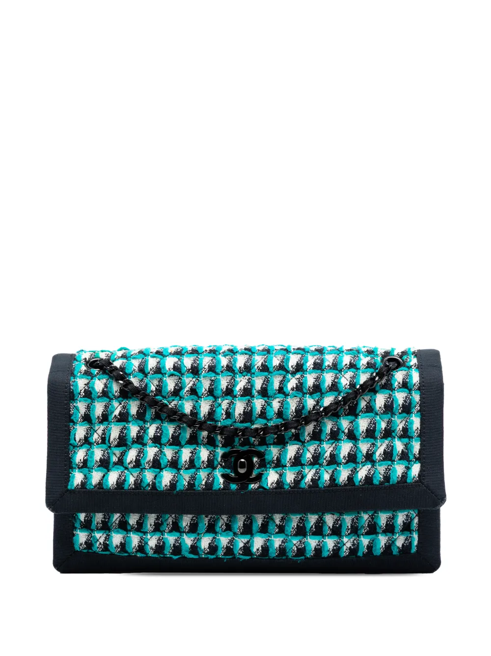 CHANEL Pre-Owned 2015-2016 CC Multicolor Quilted Tweed Accordion Houndstooth Flap shoulder bag - Blu