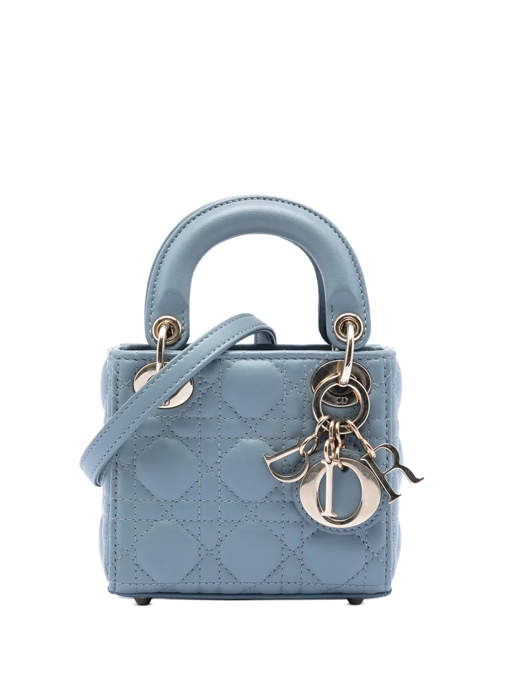 Christian Dior Pre-Owned 2021 Micro Lambskin Cannage Lady Dior satchel - Blu