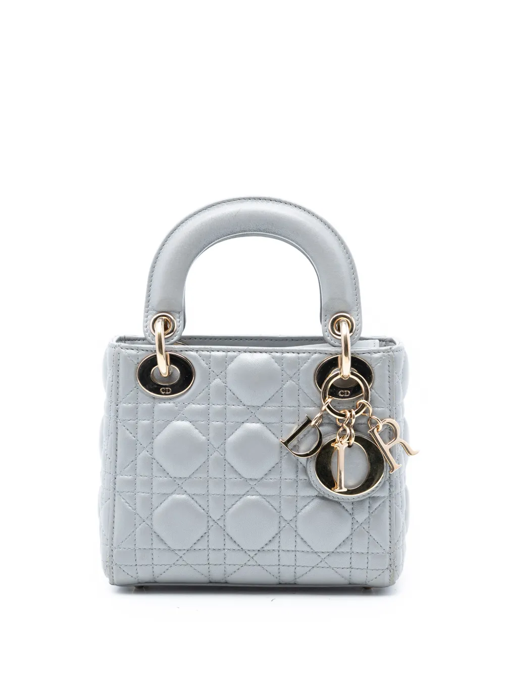 Christian Dior Pre-Owned 2020 Mini Metallic Lambskin Cannage Lady Dior satchel - Grigio