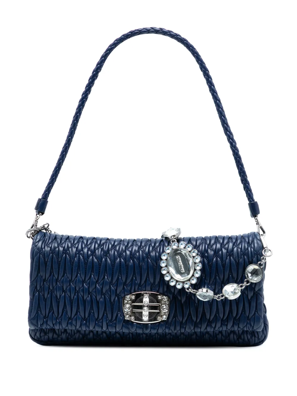 Miu Miu Pre-Owned 2021-2025 Matelasse Nappa Crystal Chain satchel - Blu