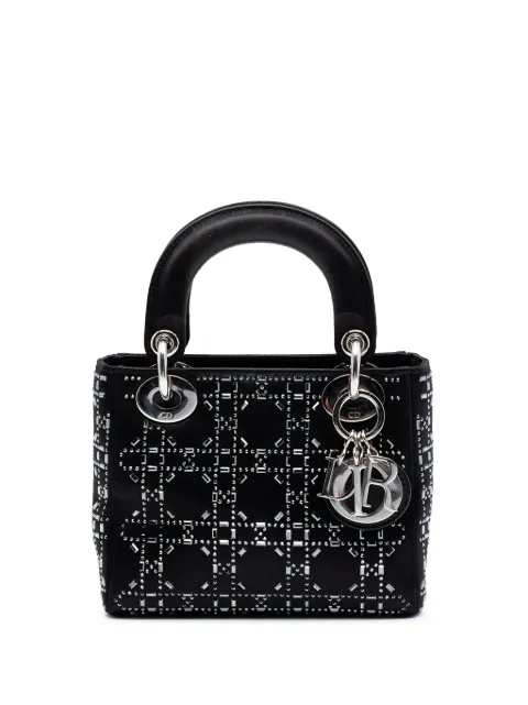 Christian Dior Pre-Owned 2018 미니 새틴 까나쥬 크리스털 장식 레이디 디올 사첼 백