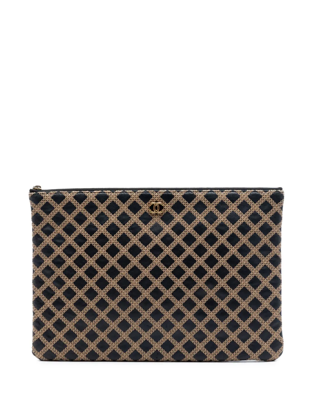 CHANEL Pre-Owned 2015-2016 Large Quilted Lambskin Cross Stitch O Case clutch bag - Marrone
