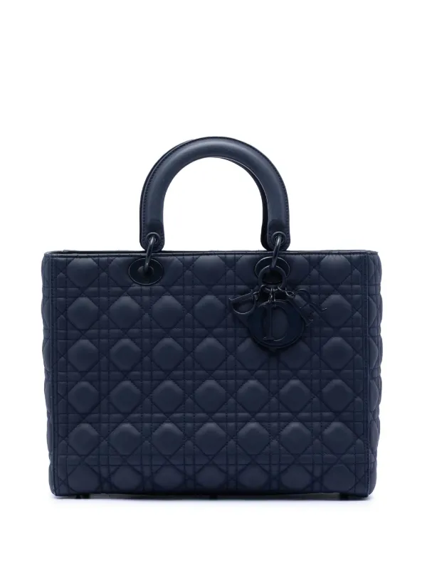 Dior Pre-owned 2019 Large Ultra Matte Calfskin Cannage Lady Dior Satchel in Blue