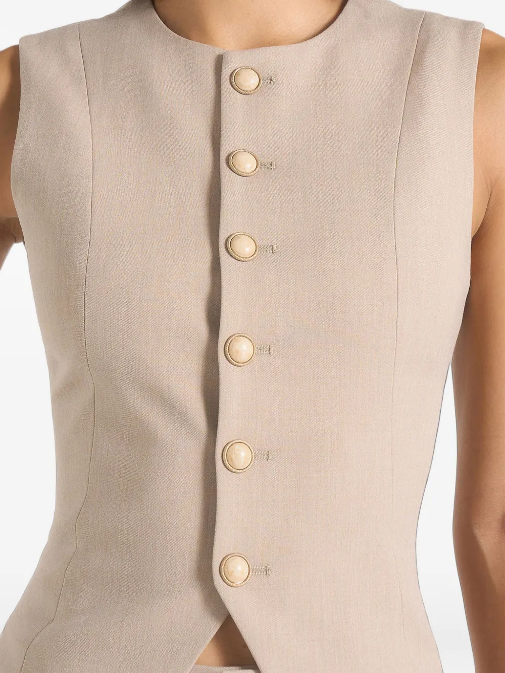 Manière De Voir Maisie getailleerd gilet met ronde hals Beige
