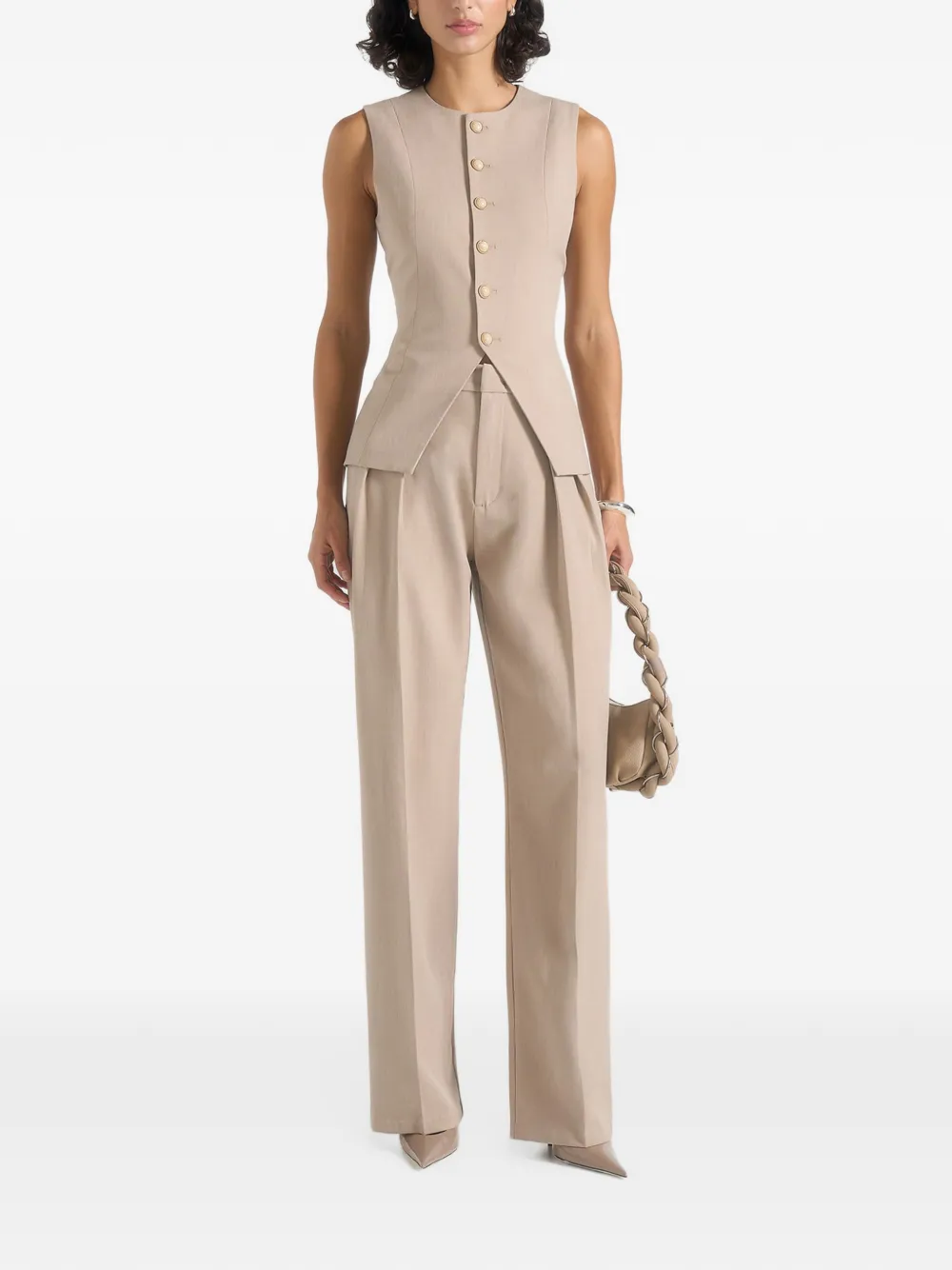 Manière De Voir Maisie getailleerd gilet met ronde hals Beige