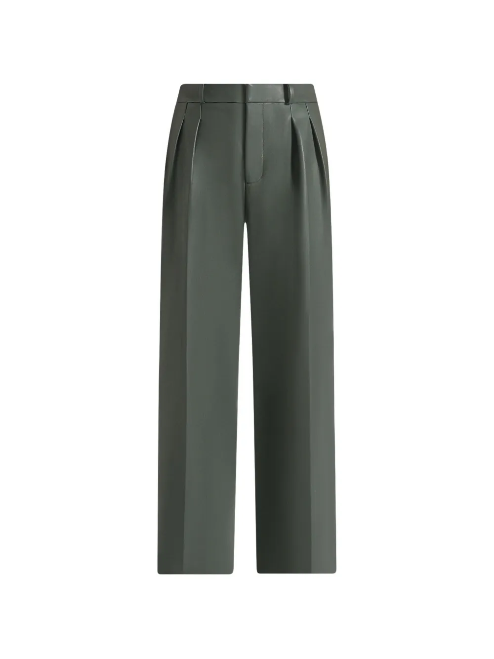 Manière De Voir Julie - leather twin pleat trousers - olive