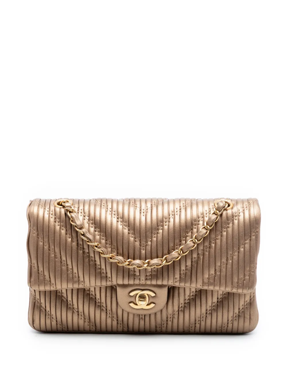 CHANEL Pre-Owned 2018 Medium Classic Chevron Calfskin Pleated Double Flap shoulder bag - Marrone