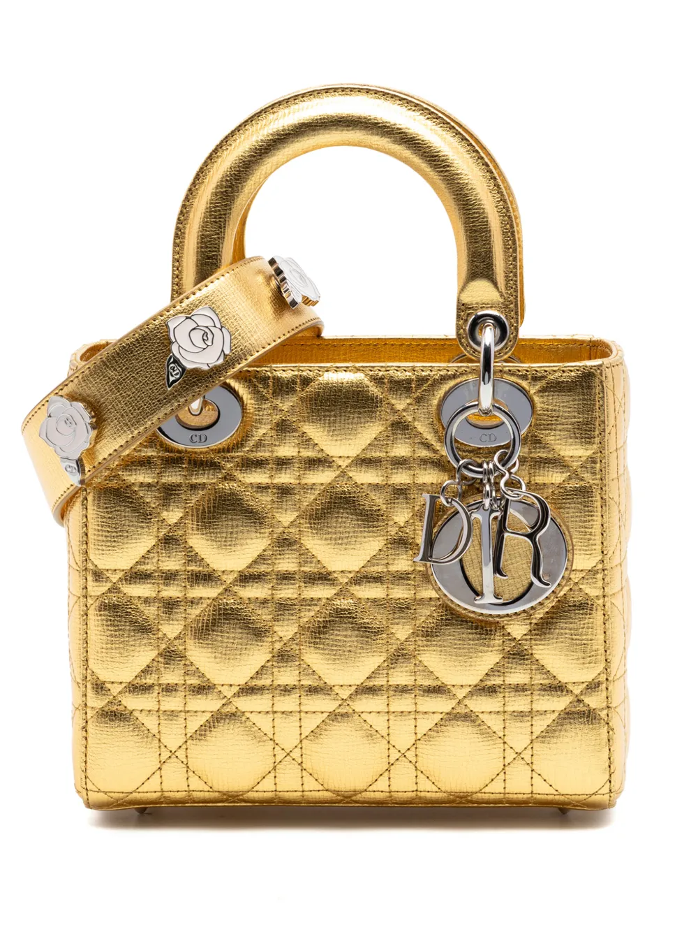 Christian Dior Pre-Owned 2016 kleine Cannage My ABCDior Lady Dior Satchel-Tasche as gekörntem Metallic-Kalbsleder - Gold