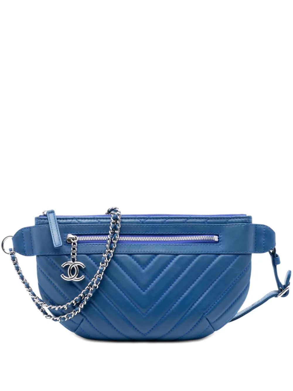 CHANEL Pre-Owned 2018-2019 CC Chevron Lambskin Top Zip Belt Bag shoulder bag - Blue