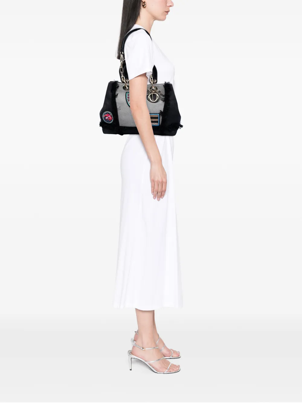 Pre-owned Dior 2015 Denim Patch D Light Satchel In Black