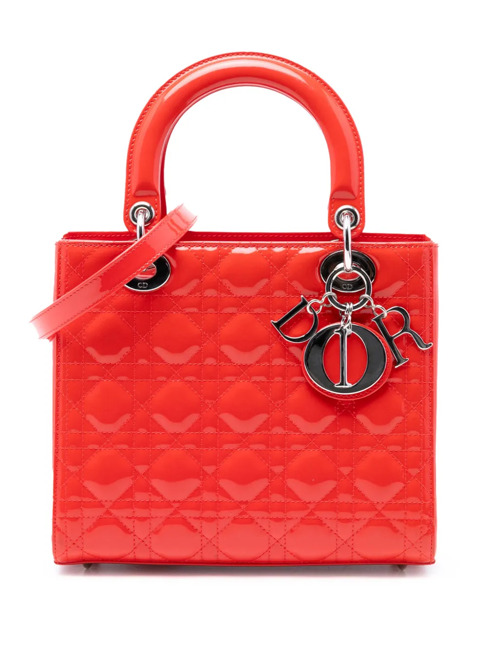 Christian Dior Pre-Owned 2014 Medium Patent Cannage Lady Dior satchel - Orange