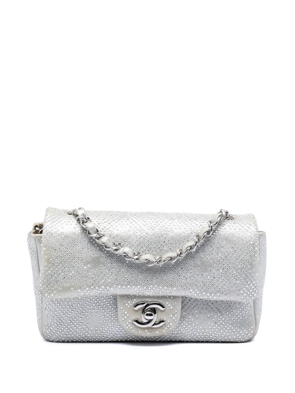 CHANEL Pre-Owned 2013-2014 Mini Iridescent and Studded Calfskin Flap crossbody bag - Argento
