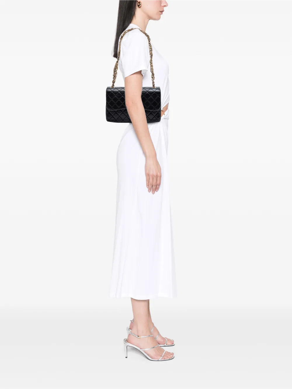  Chanel Pre-owned Borsa A Spalla Westminster Pearl Media In Pelle Di Agnello Trapuntata Con Battente 2015-2016 - Nero 