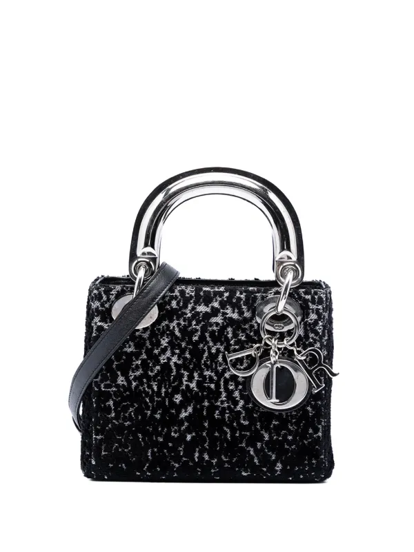 Dior Pre-owned 2014 Mini Fabric Lame Lady Dior Satchel in Black