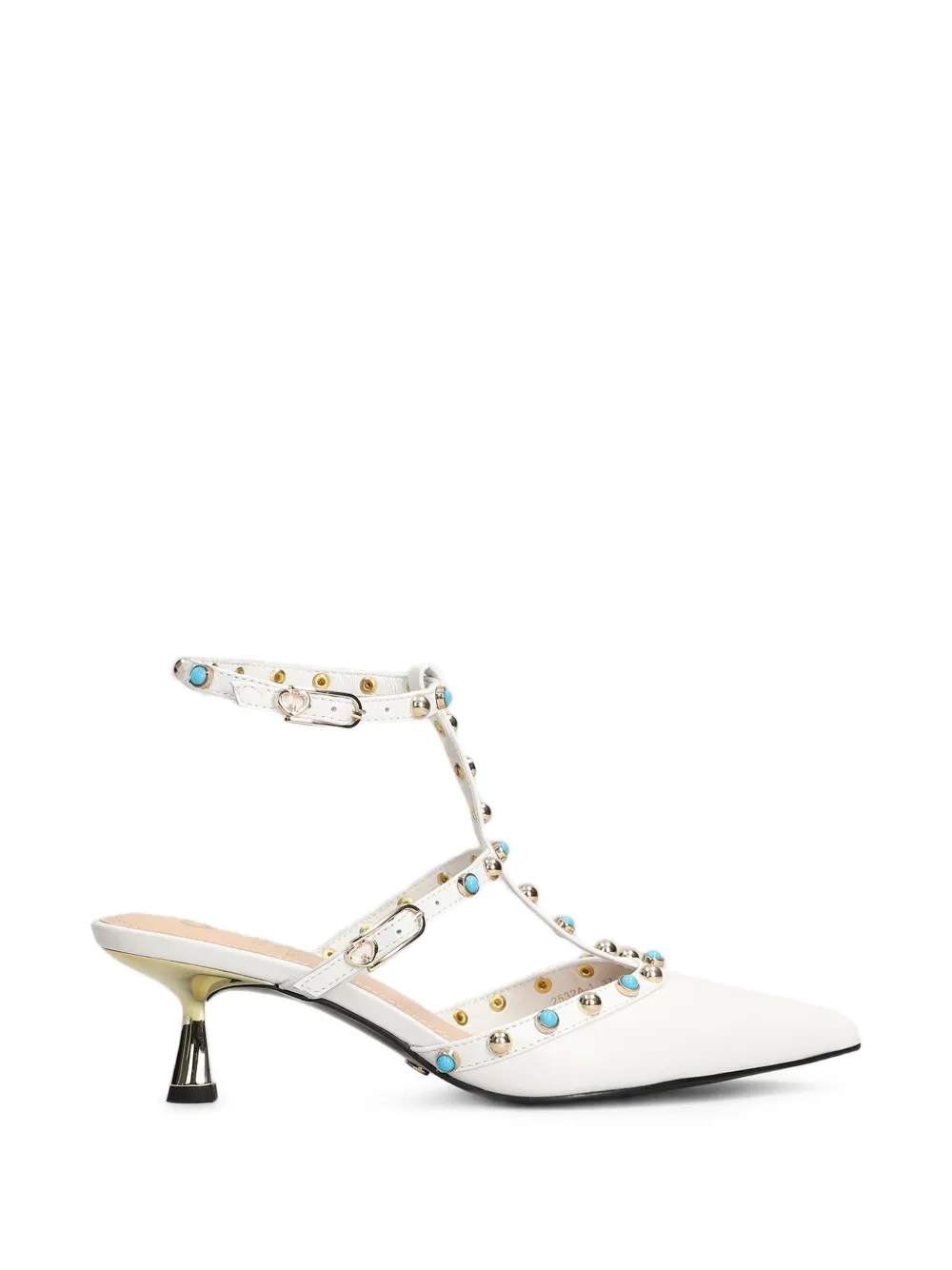 Gold & Rouge Glossy stud-embellished T-bar pumps