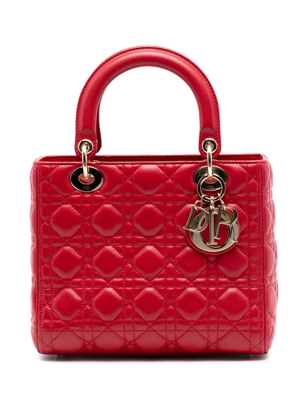 Christian Dior Pre-Owned 2015 Medium Lambskin Cannage Lady Dior satchel - Rosso