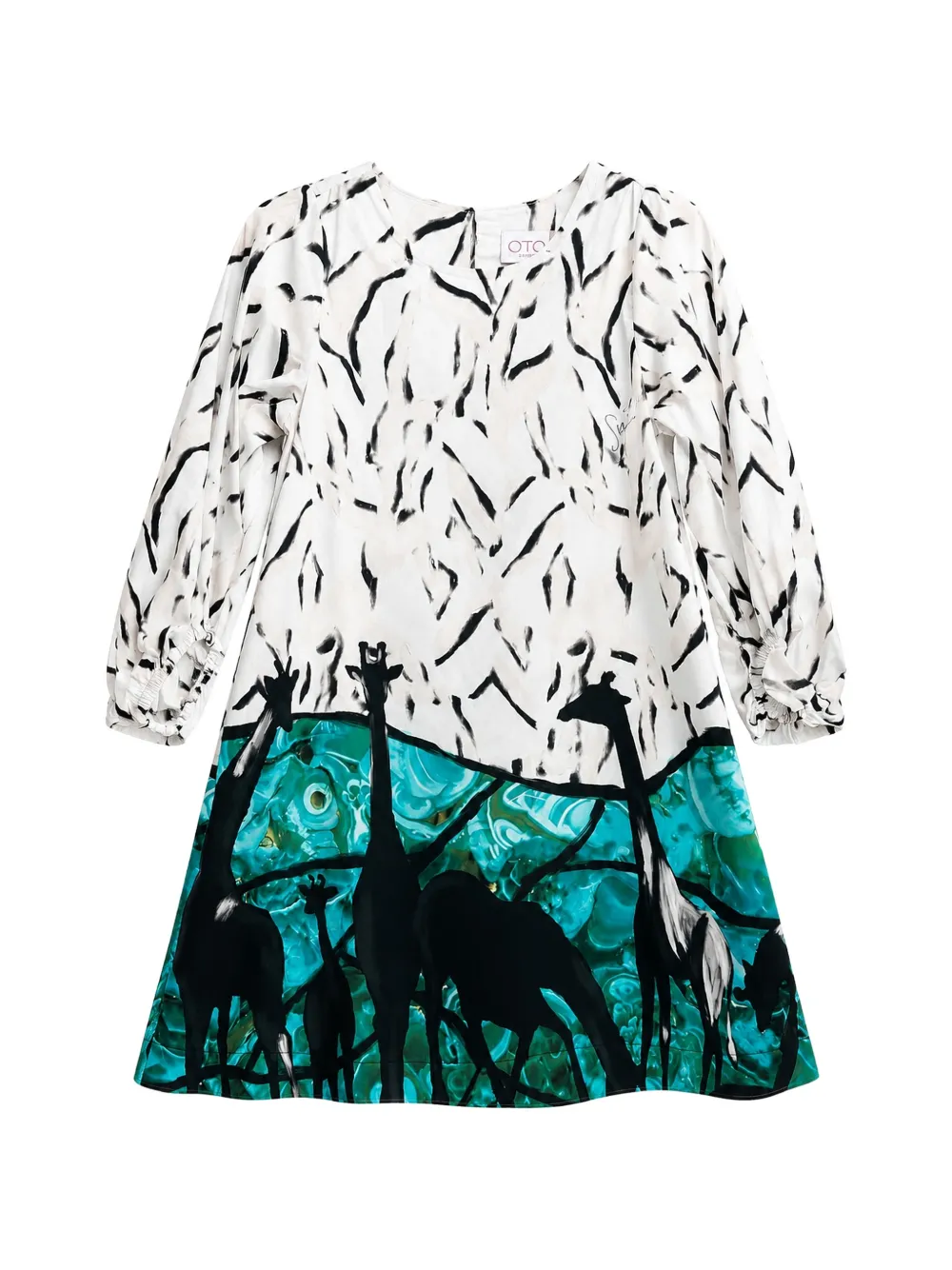 Stella Jean Kids giraffe-print long-sleeve dress - White