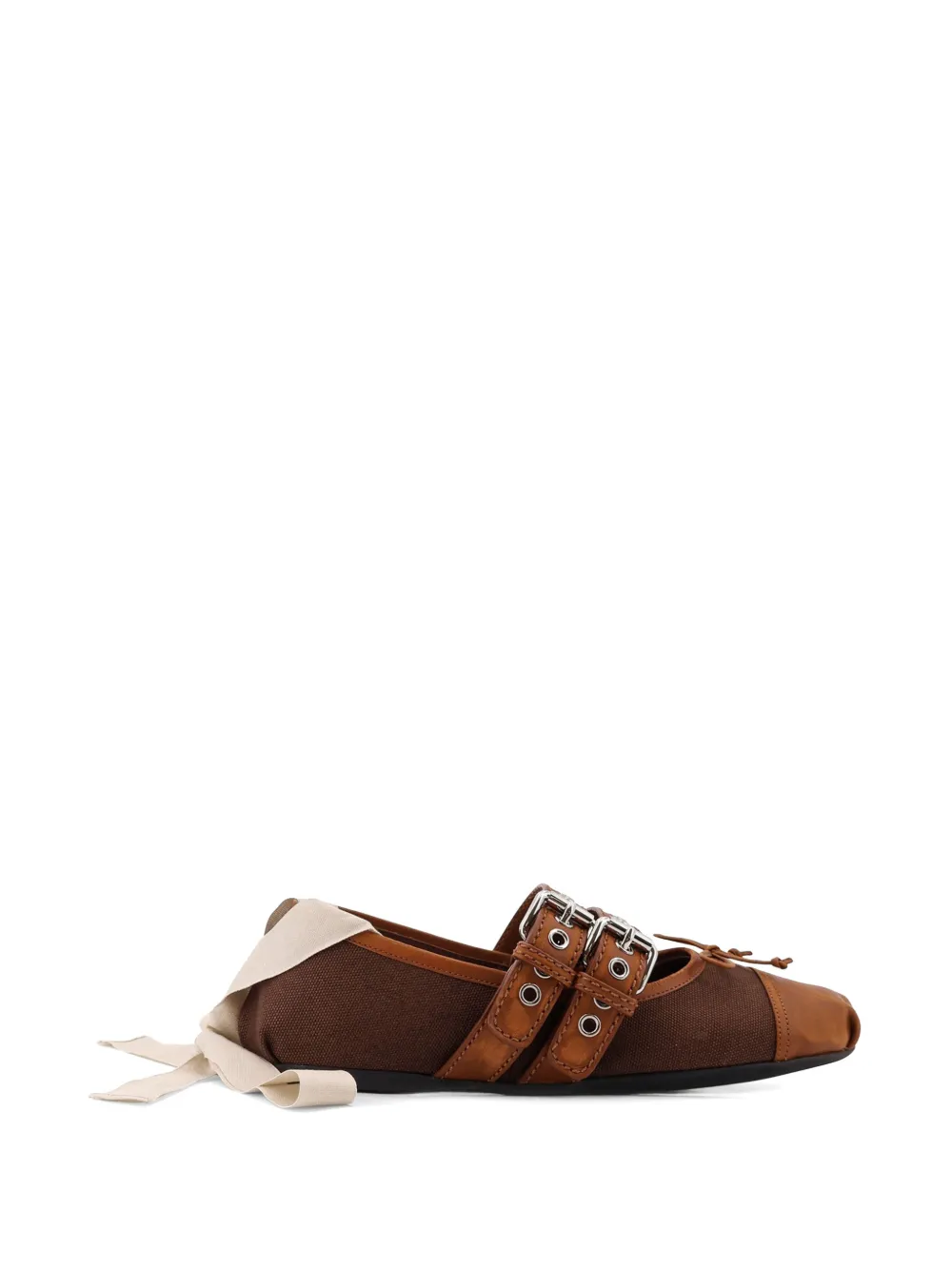 Miu Miu buckle-strap bow-detail ballet flats - Marrone