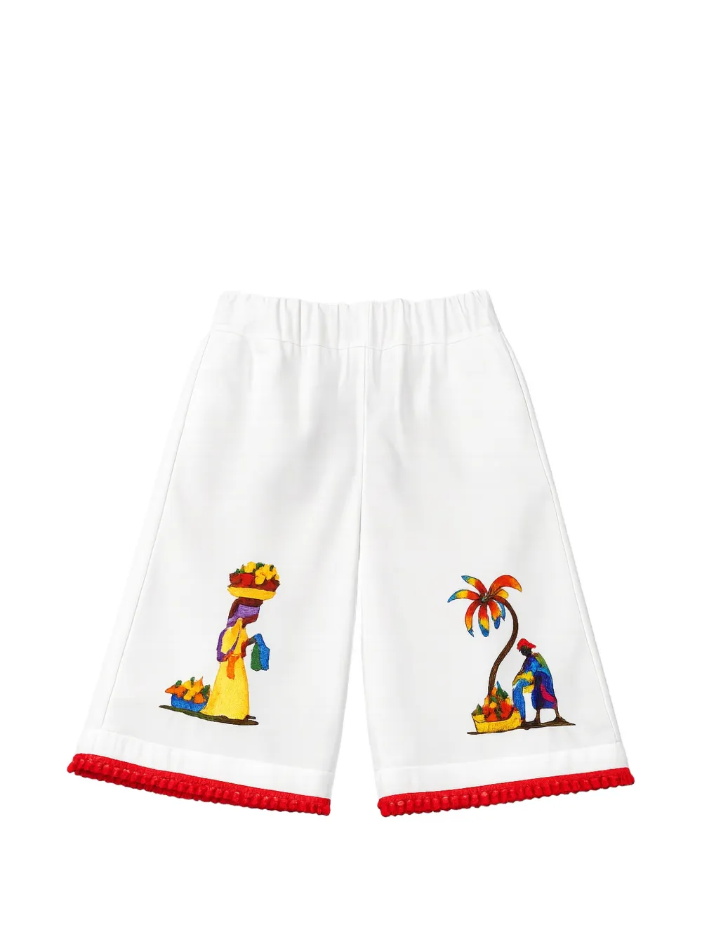 Stella Jean Kids graphic-print pom-pom trousers - Bianco