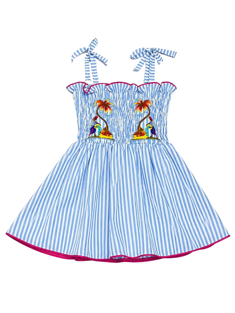 Stella Jean Kids Gestreepte gesmockte top Blauw