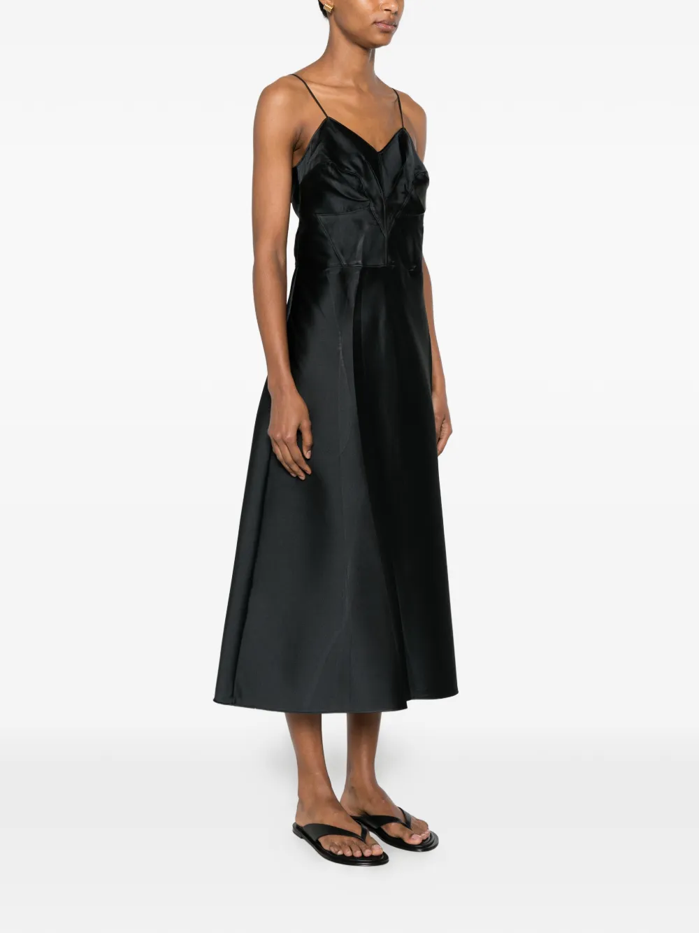 CALVIN KLEIN COLLECTION Fia midi-jurk met spaghettibandjes en vlakken Zwart