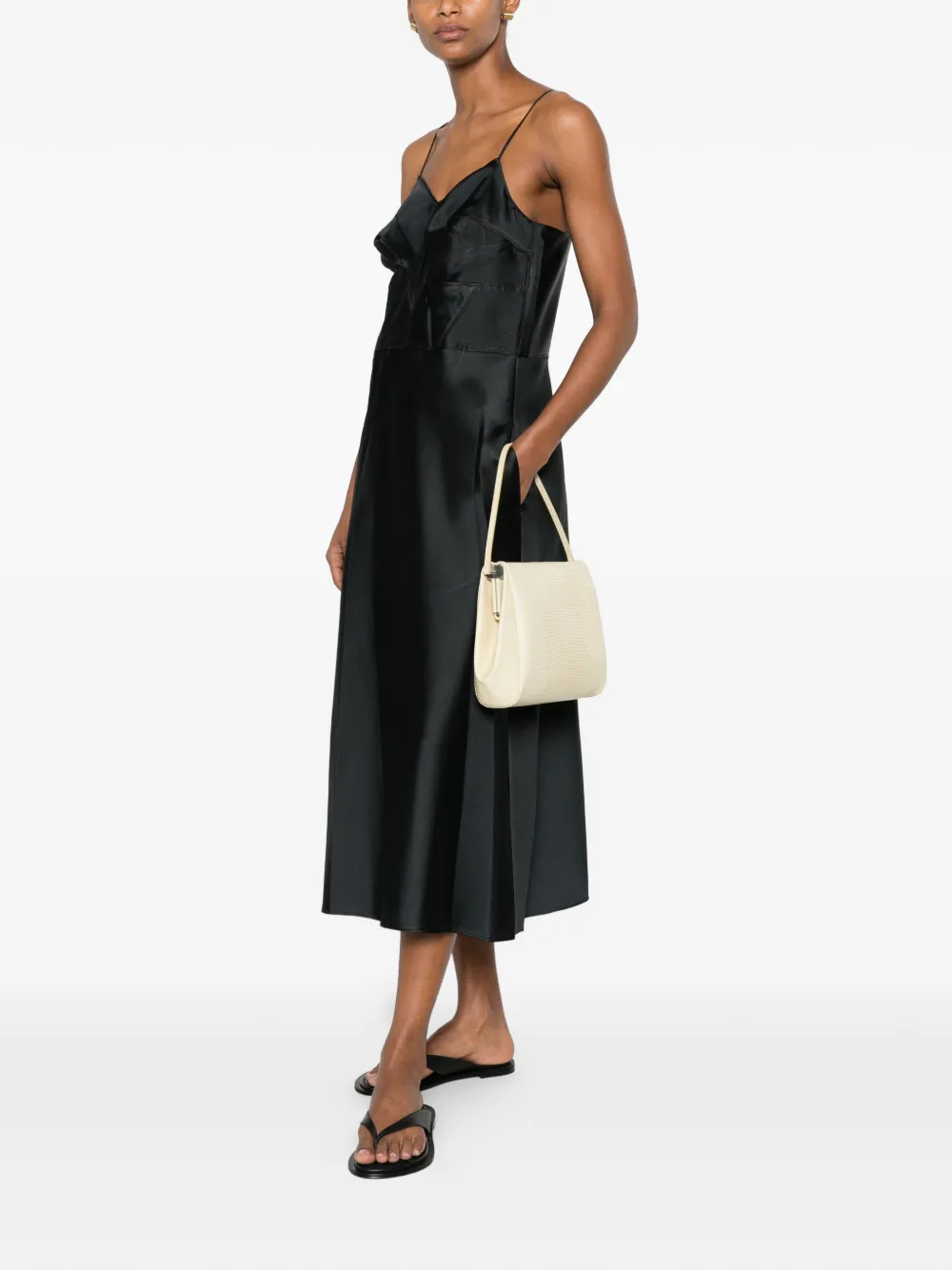 CALVIN KLEIN COLLECTION Fia midi-jurk met spaghettibandjes en vlakken Zwart