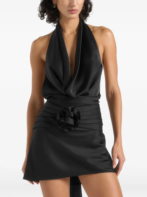 Manière de Voir Women's Christelle Cowl Halter Open Back Rosette Mini Dress - Black