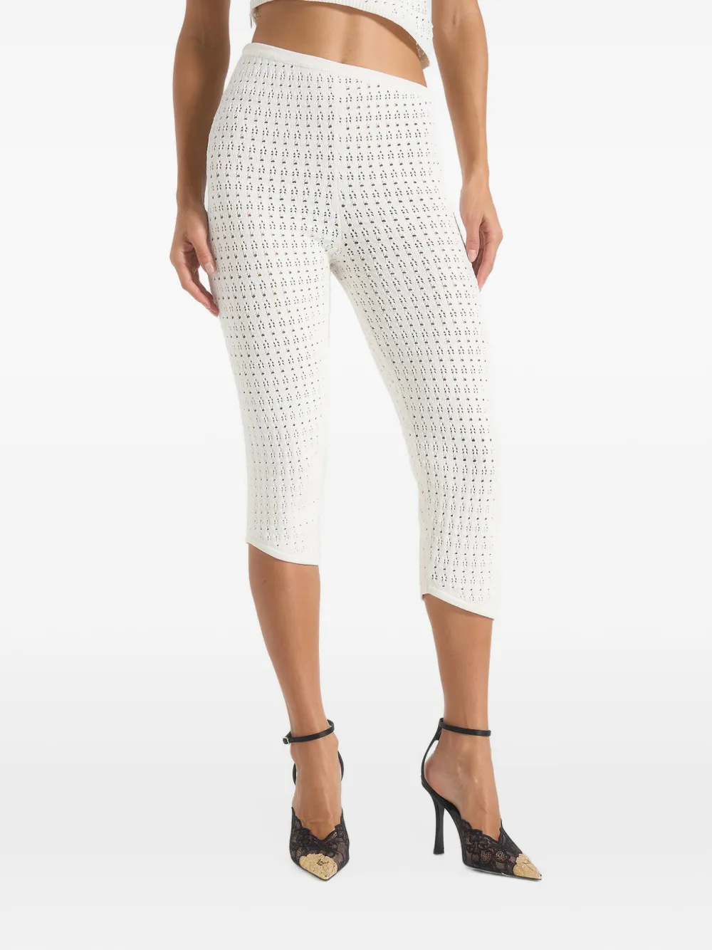 Manière De Voir Piper in cream pointelle asymmetrische capri legging Wit