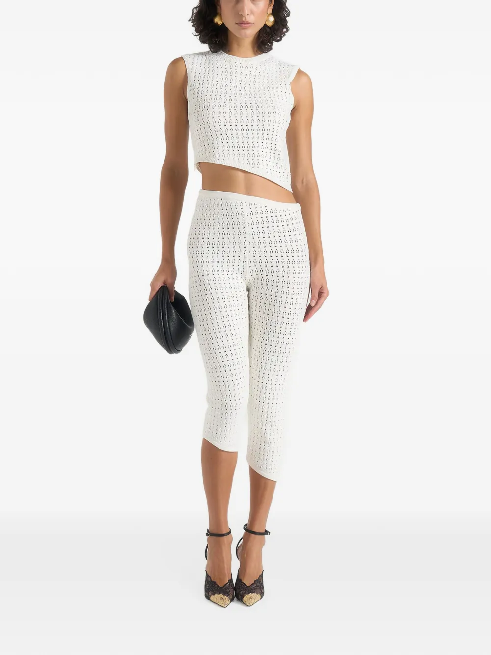 Manière De Voir Piper in cream pointelle asymmetrische capri legging Wit