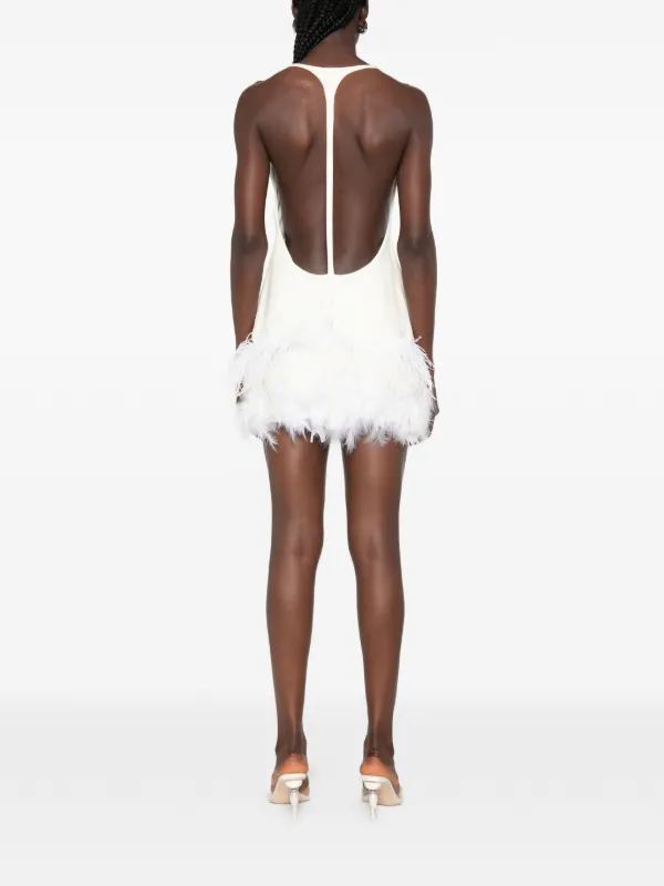 Vestiaire d'un Oiseau Libre feather-trim Backless Dress | Neutrals