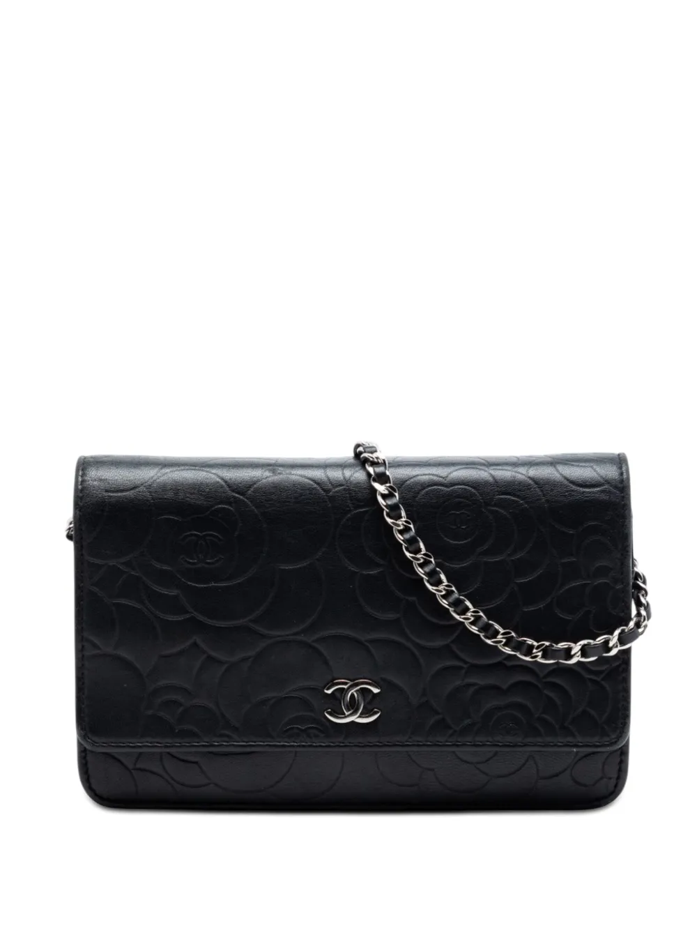 CHANEL Pre-Owned 2010-2011 CC Embossed Lambskin Camellia Wallet On Chain crossbody bag - Nero