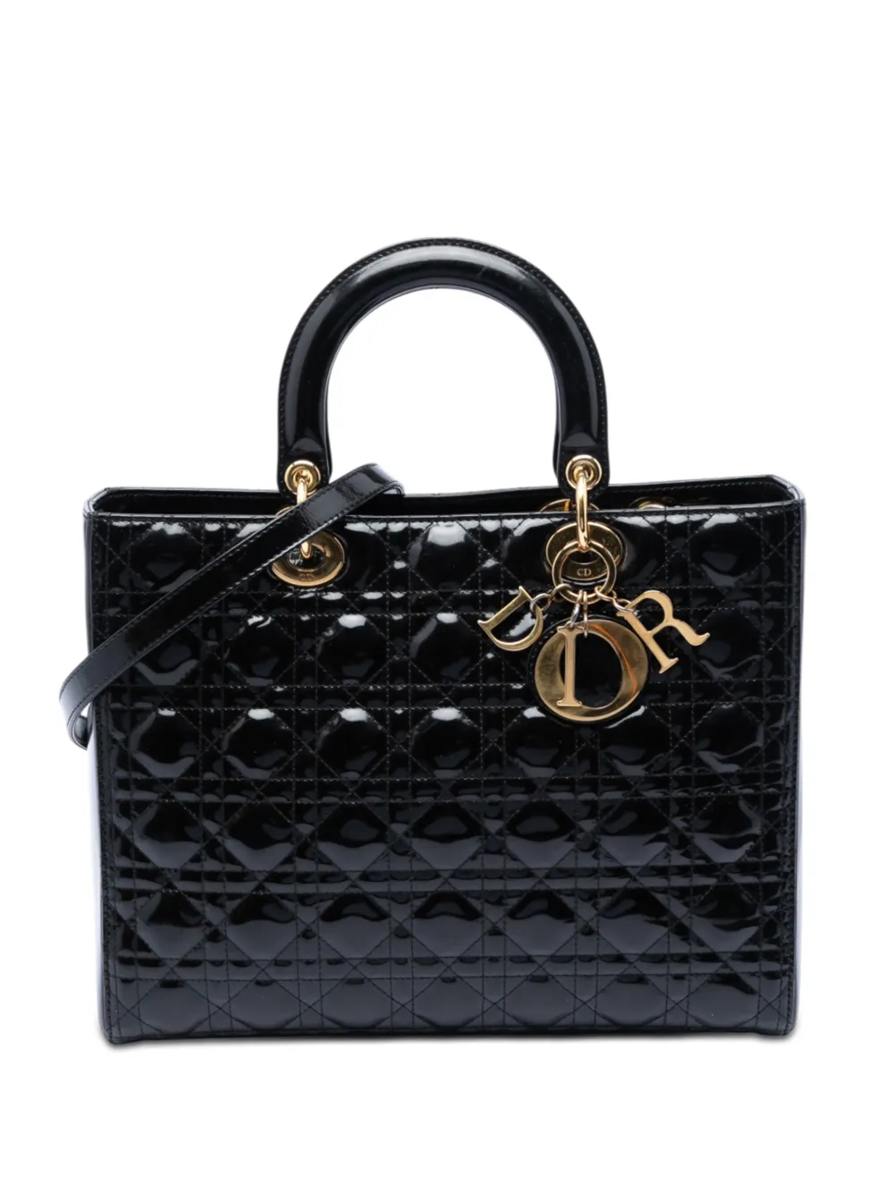 Christian Dior Pre-Owned 2011 Large Patent Cannage Lady Dior satchel - Nero