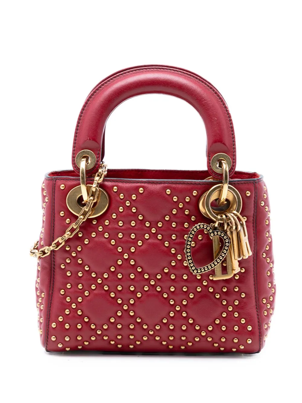 Christian Dior Pre-Owned 2017 Mini Lambskin Cannage Studded Supple Lady Dior satchel - Rosso