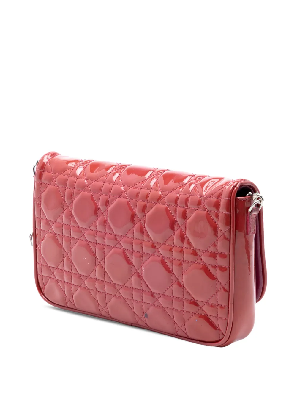 Dior Pre-owned 2011 Patent Cannage Lady Dior Wallet on Chain Crossbody Bag in Red, view 3