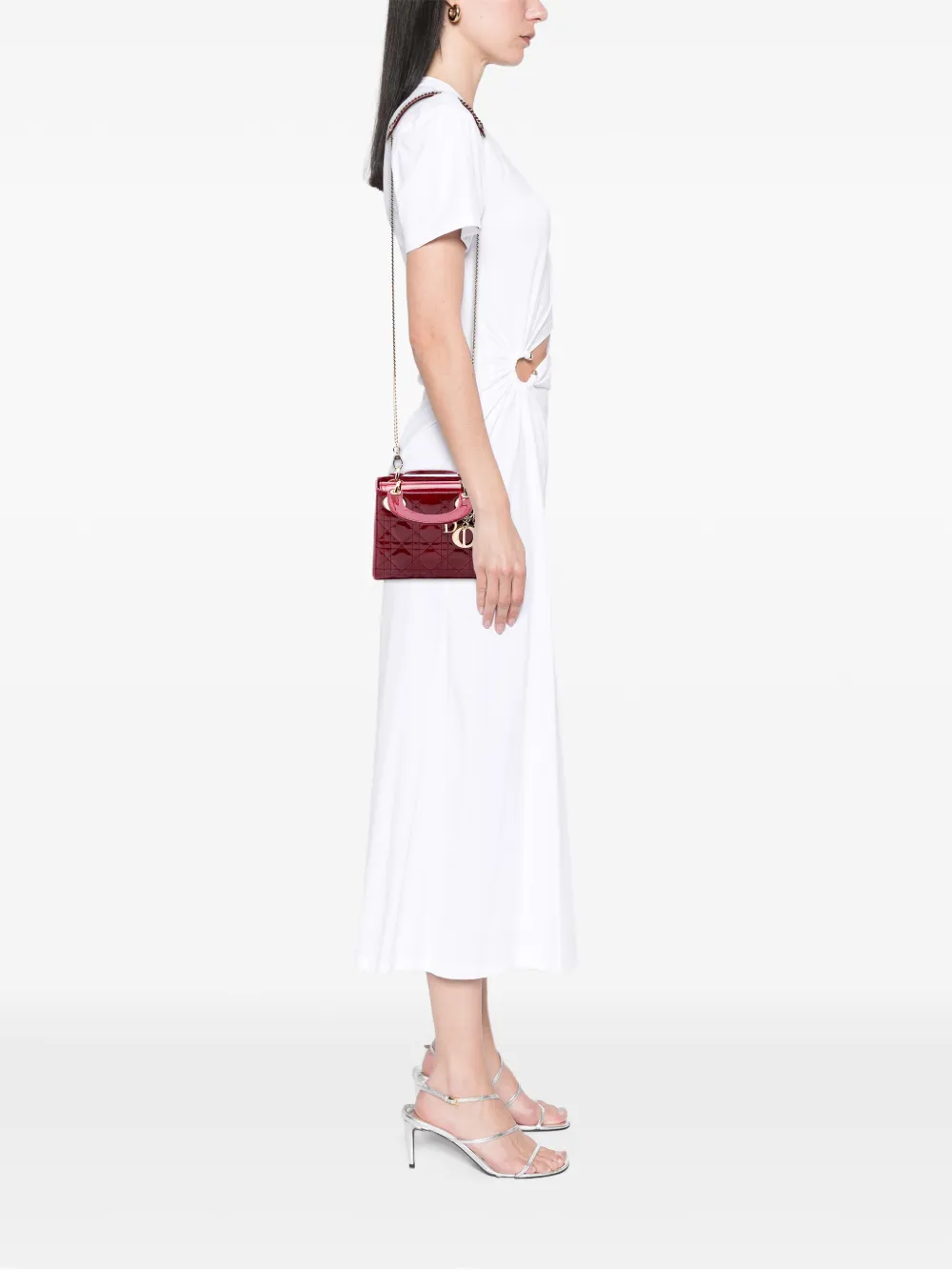 Pre-owned Dior 2017 Mini Patent Cannage Lady  Satchel In Red