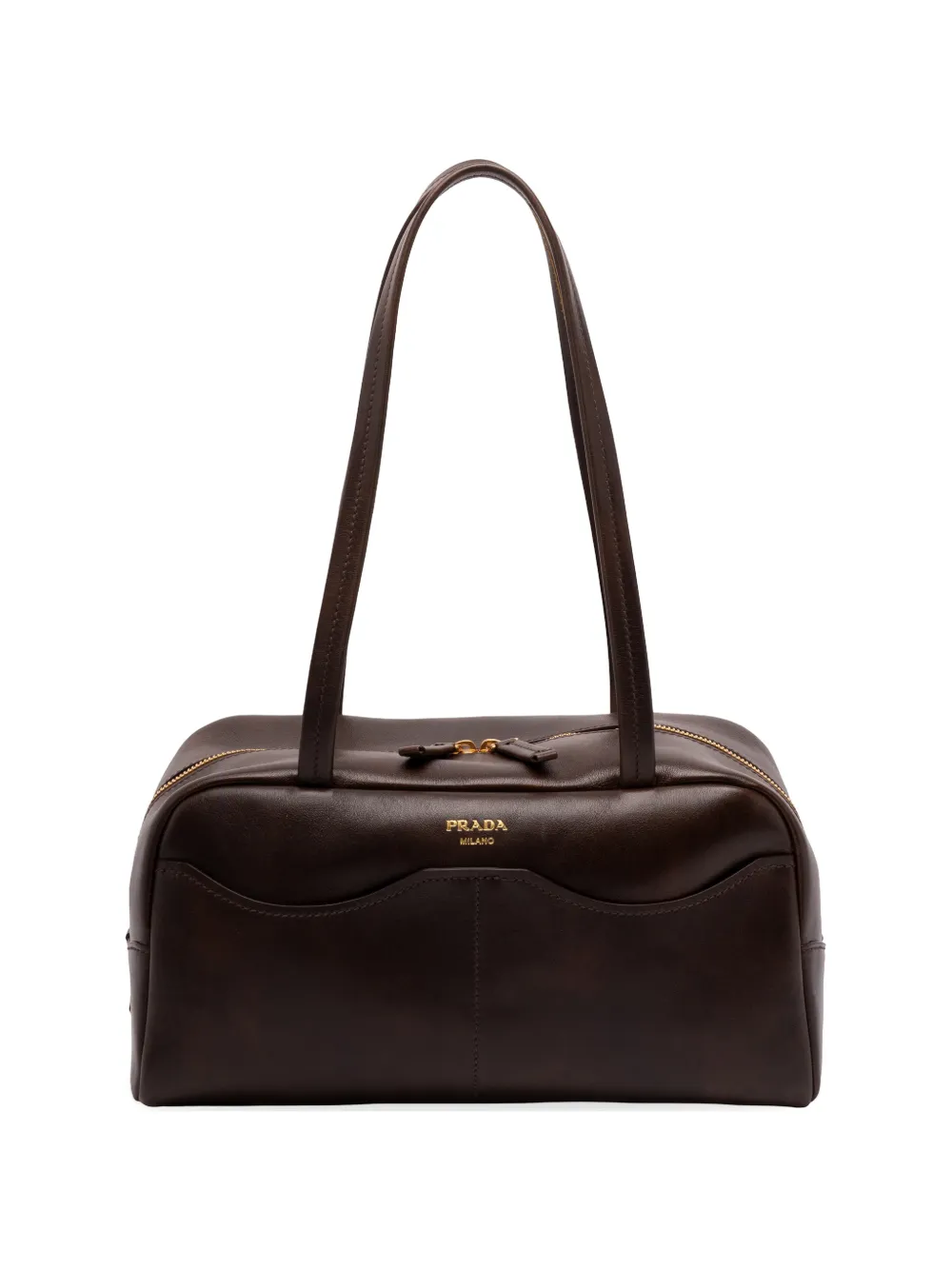 Prada large Carry logo-lettering antiqued-leather shoulder bag - Marrone